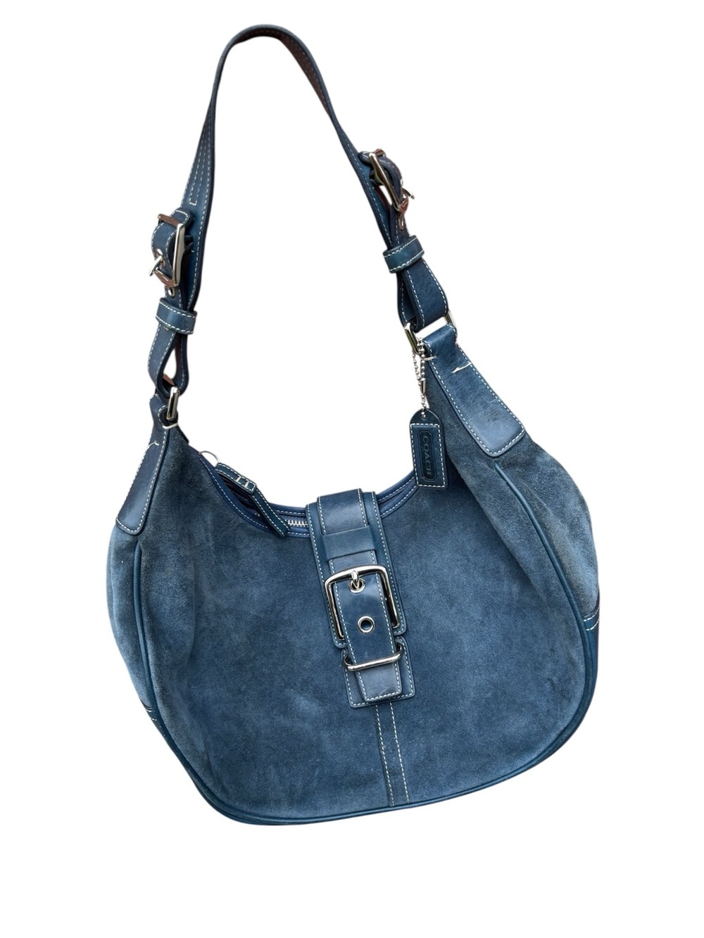 Y2K Coach Hampton hobo bag blue suede shoulder bag 2004